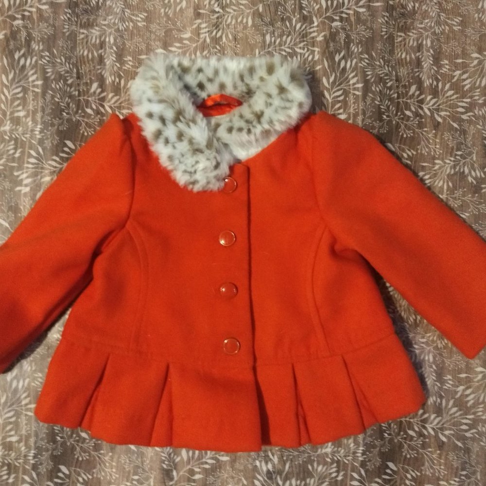 Gymboree City Kitty orange pea coat 6-12 months